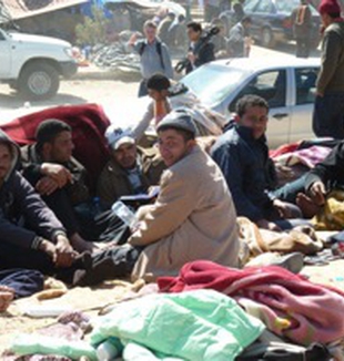 Campo de refugiados en Choucha, en la frontera <br>entre Libia y Túnez.