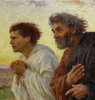 Eugene Burnand, "Los discípulos Pedro y Juan corren al sepulcro la mañana de la Resurrección", 1898