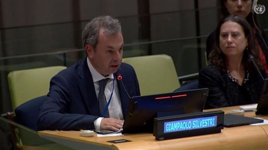 Giampaolo Silvestri durante su intervención en Naciones Unidas, 22 de febrero de 2023
