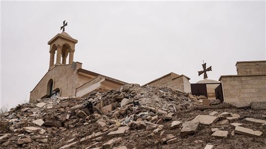 Ruinas del monasterio caldeo de Mar Gorgis devastado durante la ocupación del Isis en Mosul, Iraq (Ansa-Dpa/Ismael Adnan)