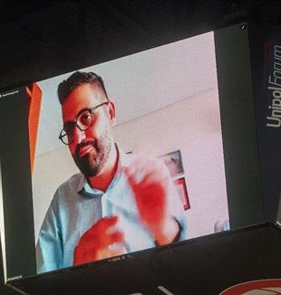 Hussam Abu Sini durante la Jornada de apertura de curso de CL en Lombardía (Foto Fraternità CL/Pino Franchino)